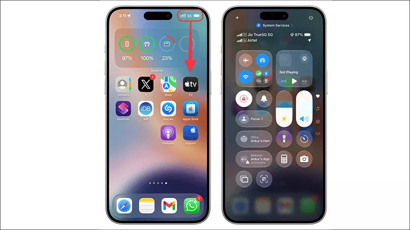 swipe up to open control center