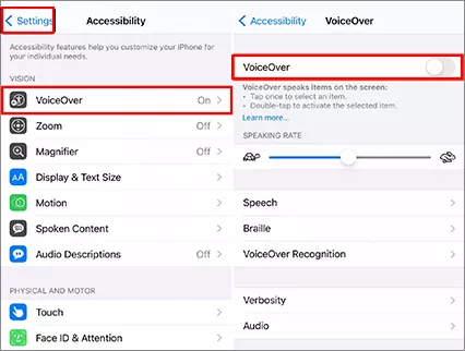 turn off voiceover
