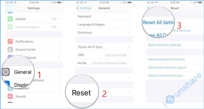 reset all settings in iphone