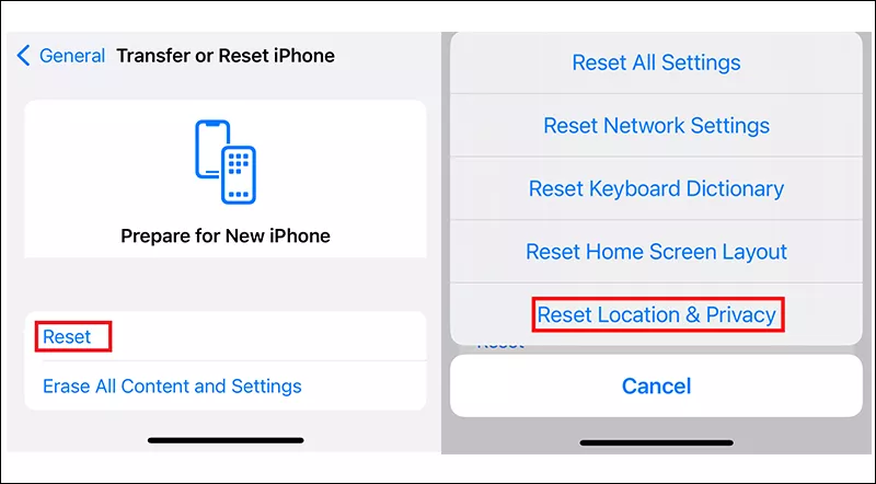 Reset Location & Privacy