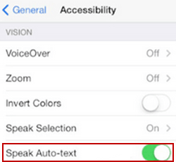 enable speak auto text