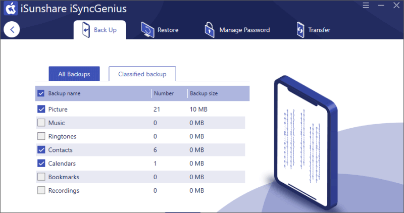 select backup type