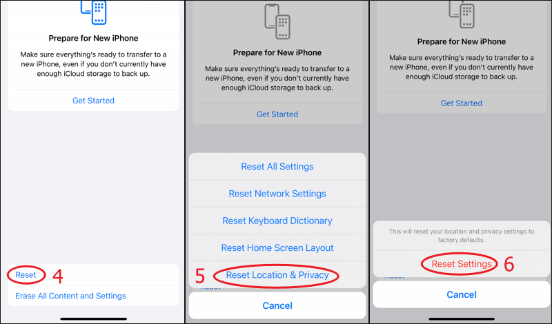 reset location and privacy