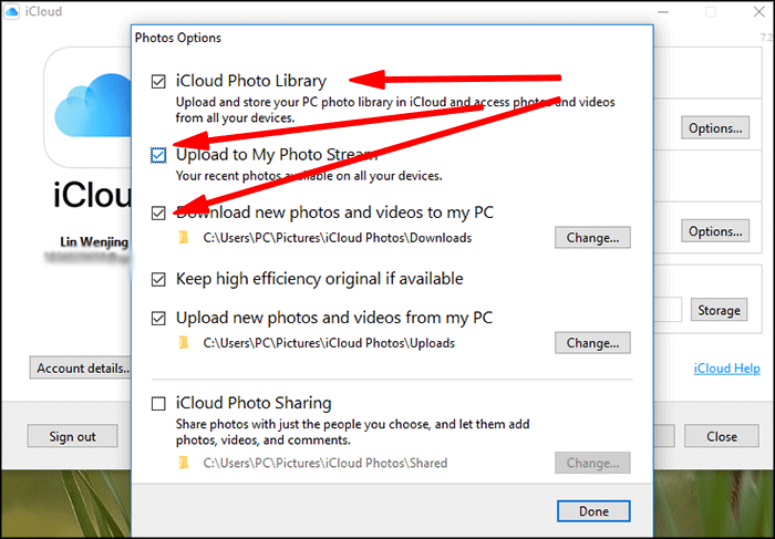 enable my photos stream option