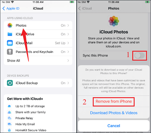 remove icloud photos from iphone