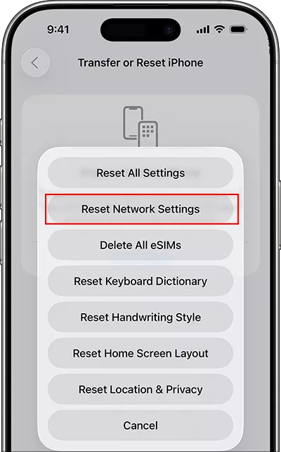 choose reset network settings