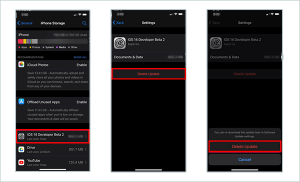 delete iOS 14 update