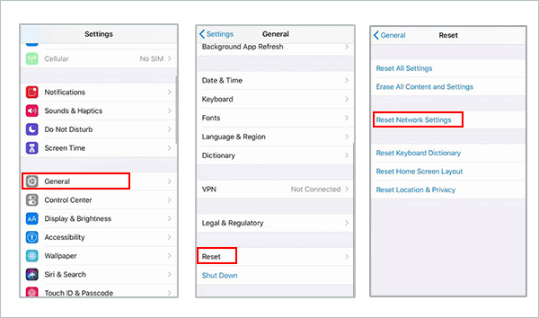 reset iPhone network settings