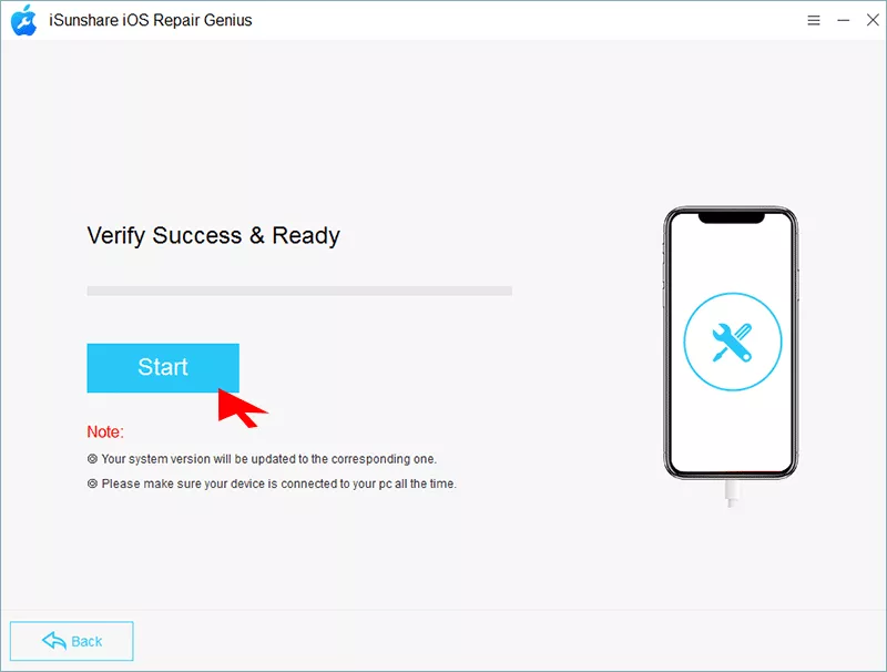 click Start to update iPhone