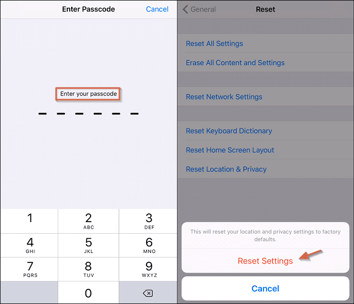 tap reset settings