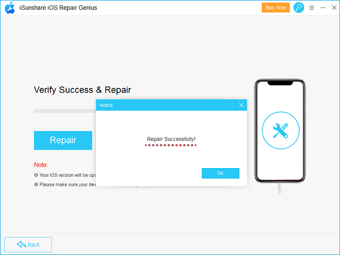 repair successfully notice