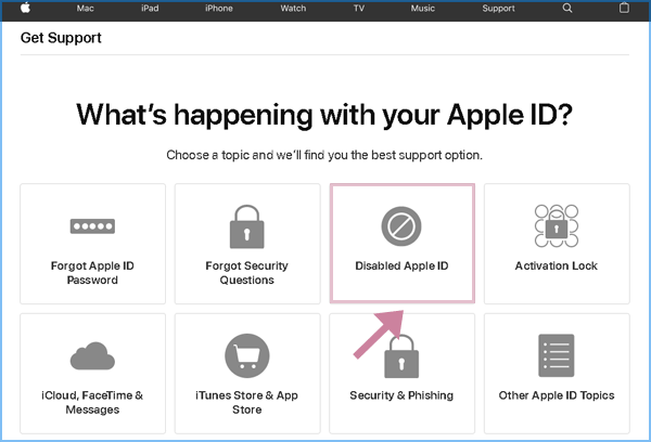 click disabled apple id