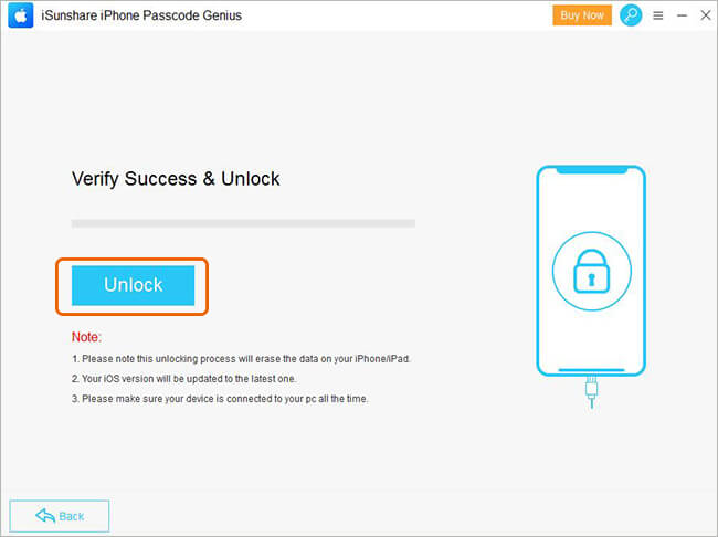 click on Unlock to remove passcode