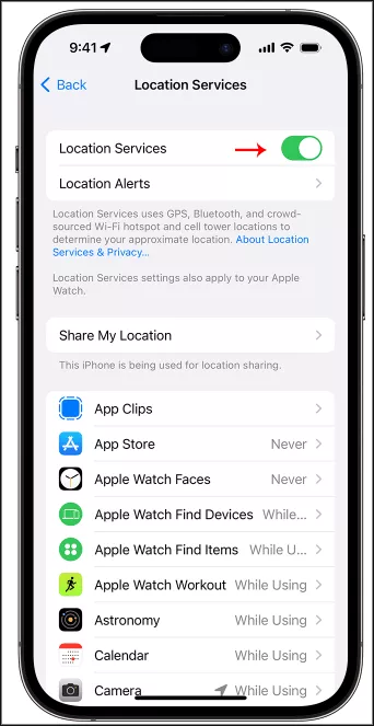 adjust iphone location settings