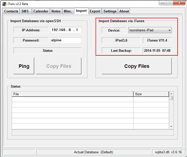 imported ipad and iTunes backup settings 