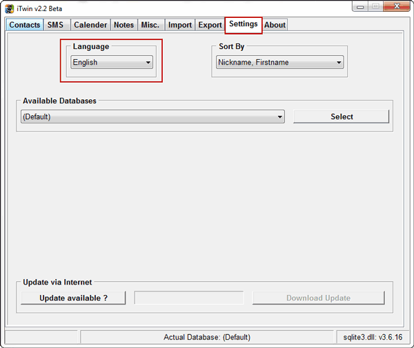 iTwin screen language settings