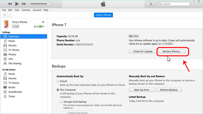 click Restore iPhone