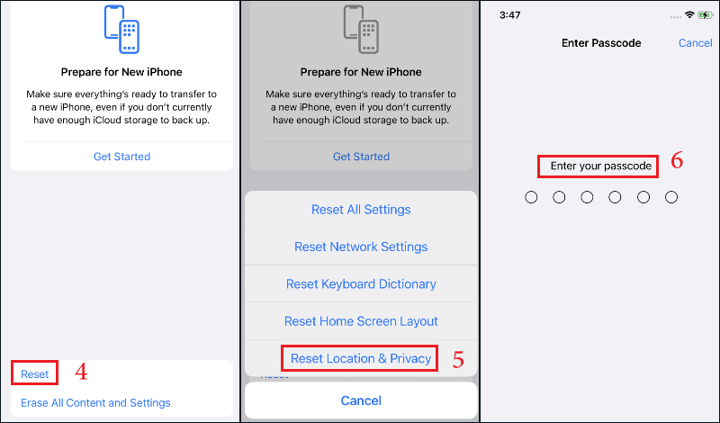 reset location and privacy