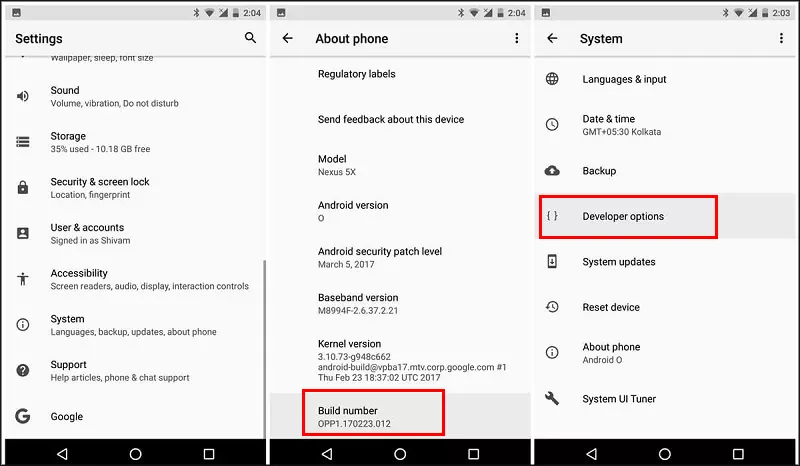 enable Developer Options