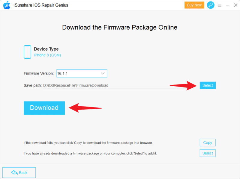 select and download firmware package