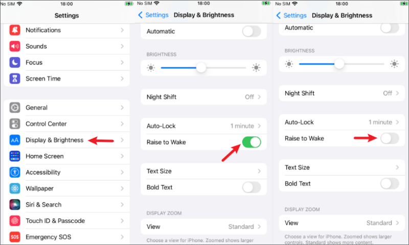 turn off raise to wake on iphone