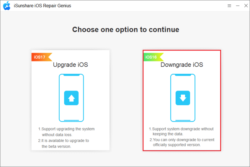 click the downgrade ios option