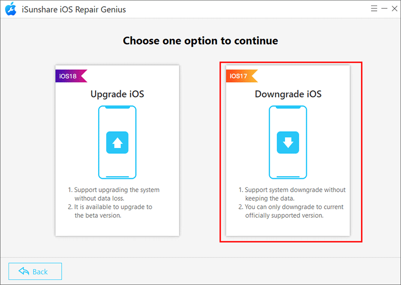 click the downgrade ios option