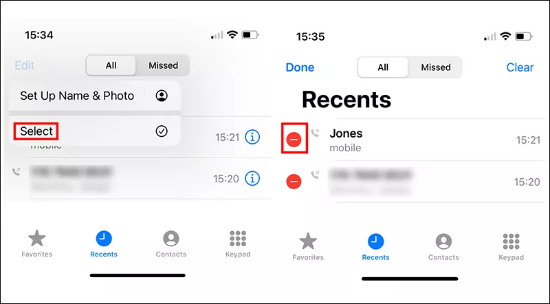 Edit Option to Delete Recent Contacts