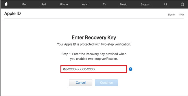 enter your recovery key