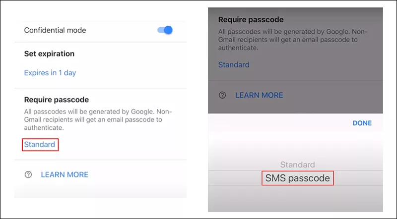 Enable Gmail SMS Passcode Mode iPhone