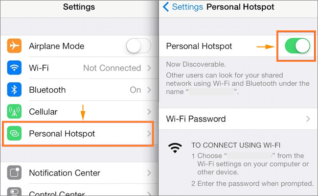 turn on personal hotspot