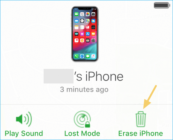 click erase iphone in icloud