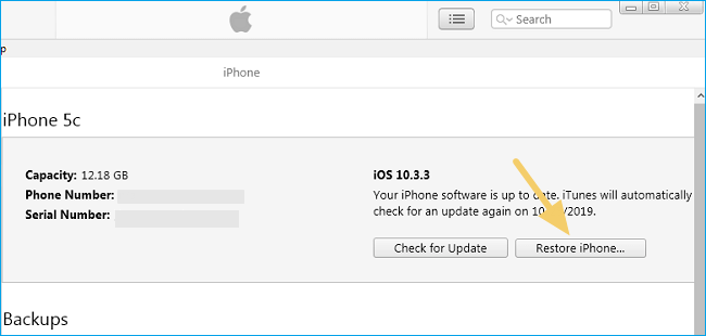 restore iphone in itunes