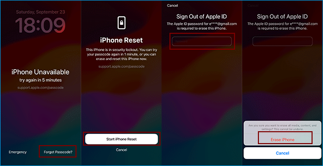 start iPhone reset when forgot passcode