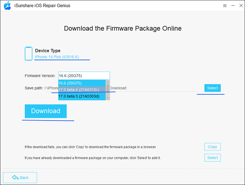choose firmware version to download