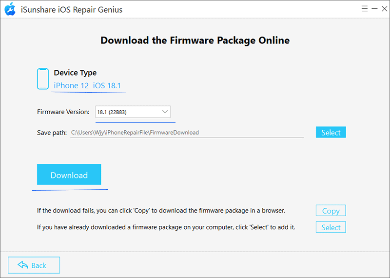 choose firmware version to download