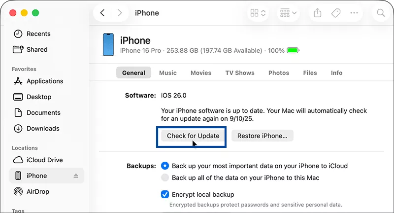 click Check for Update