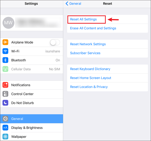 Reset iPad All Settings