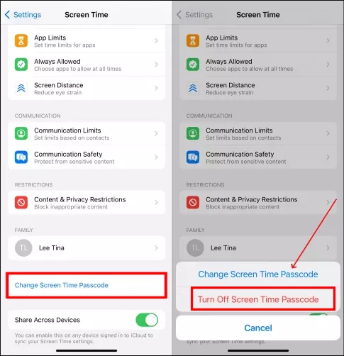 tap Turn off screen time passcode
