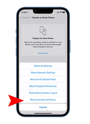 reset location and privacy