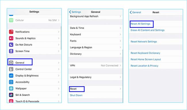 reset all settings on iPhone