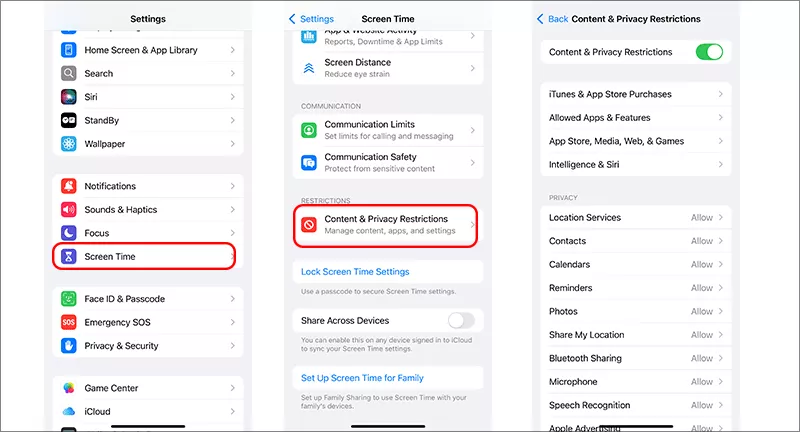 check screen time restriction