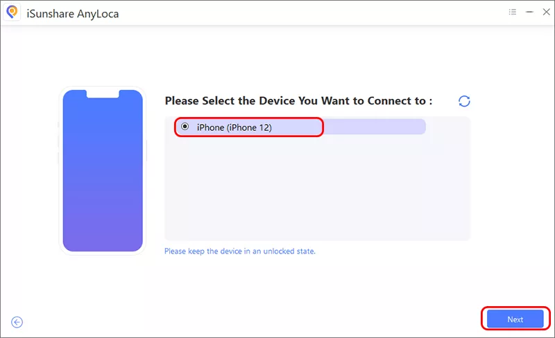 select your iPhone to continue