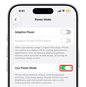 turn on Low Power Mode on