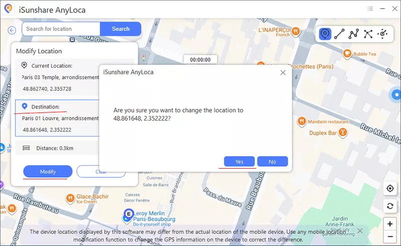 change location and confirm