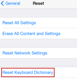 choose reset keyboard dictionary