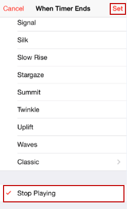 choose stop playing and hit set