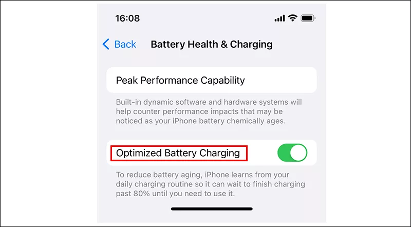 Optimized Battery Charging iPhone