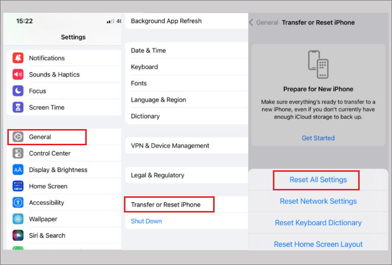 Reset all settings on iPhone