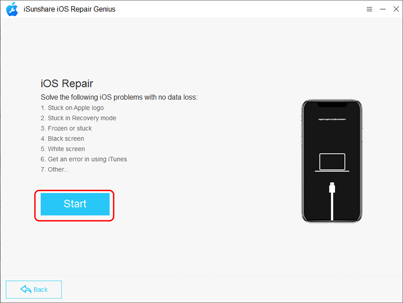 click Start in iOS repair interface